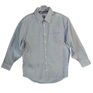 Charles Tyrwhitt Button Down Striped Blue Collared Shirt White Mens Size 16 1/2